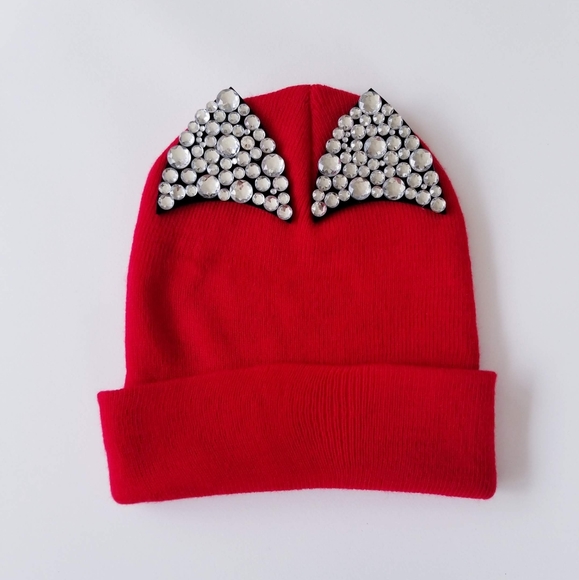 TASHA Jeweled Cat Ear Beanie, Red - Picture 2 of 5